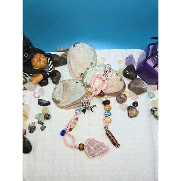 Rose Quartz Crystal Triple Moon Goddess Hanging Accessory - Picture 5 of 5